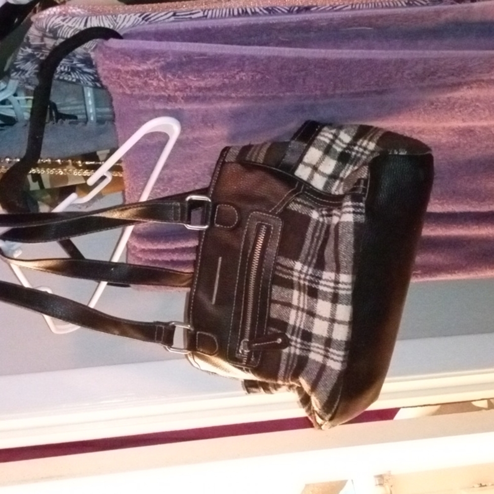Black, brown,& white plaid purse